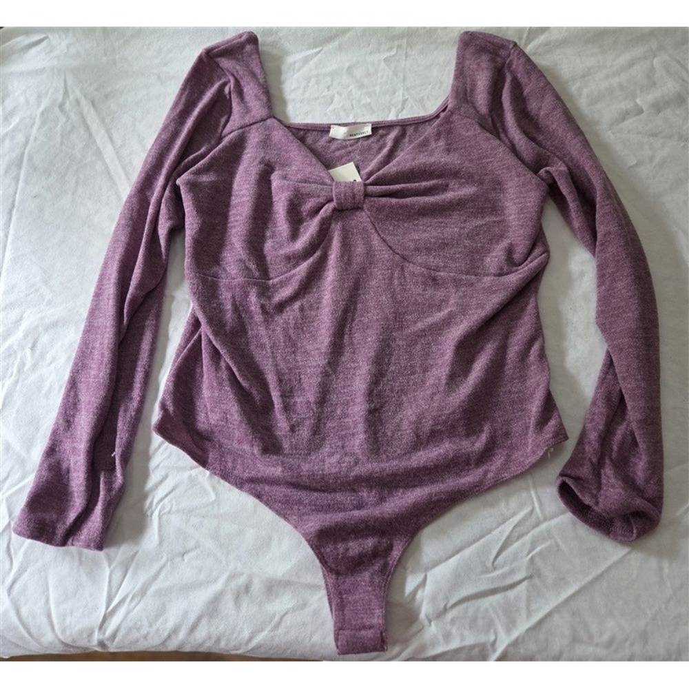 NWT Heatherly 2X Long Sleeve Bow Front Ballet Core Purple Bodysuit 128997